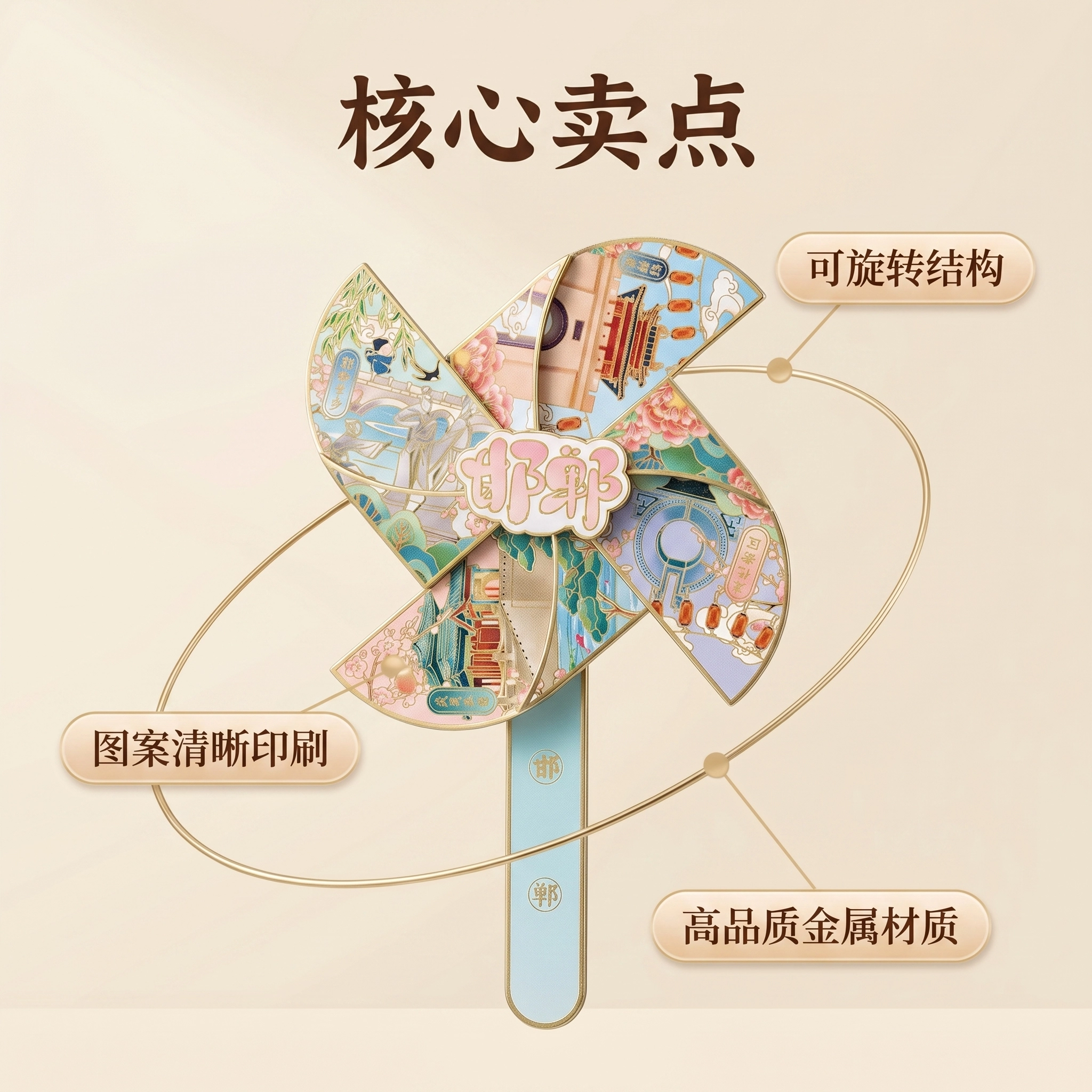 国潮金属风车冰箱贴