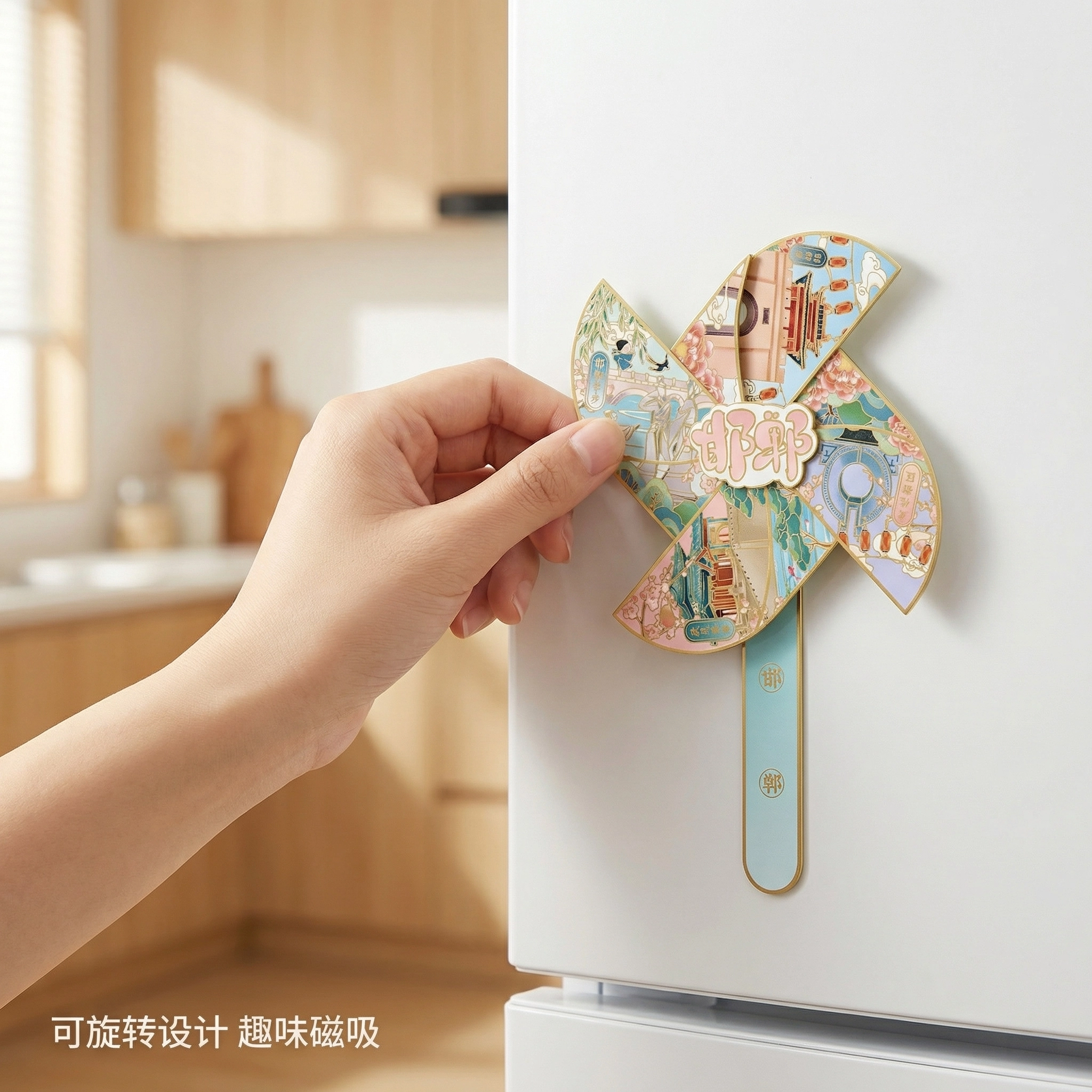 国潮金属风车冰箱贴