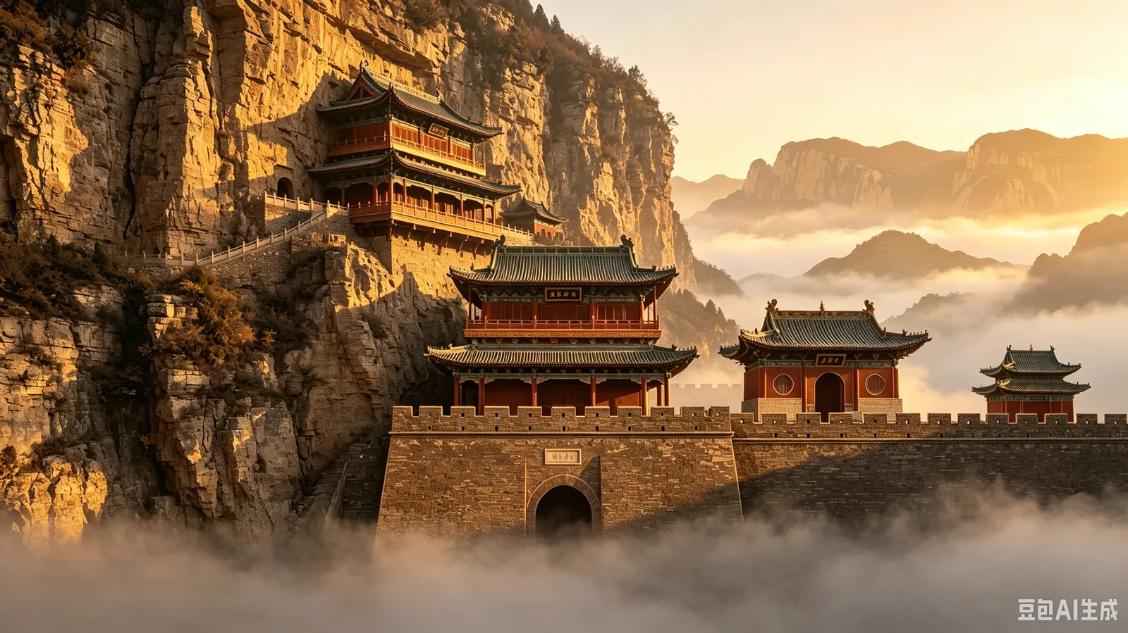 涉县娲皇宫航拍，峭壁悬空娲皇阁